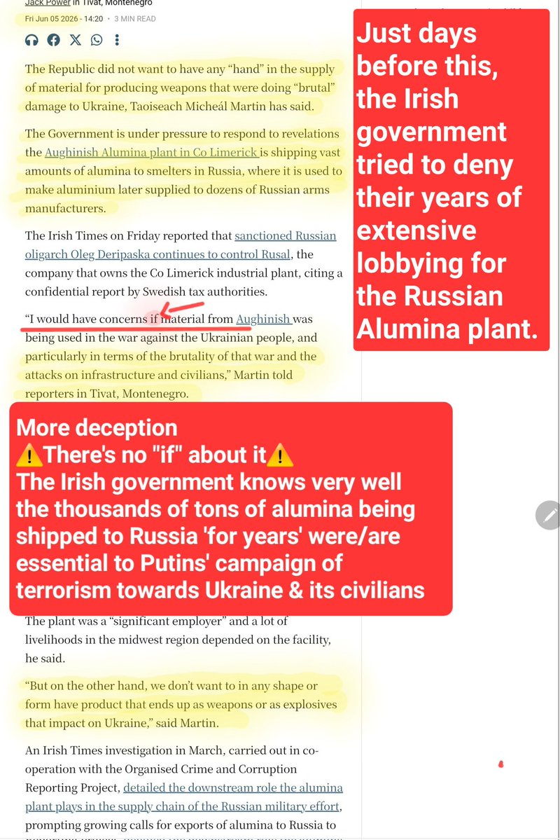 Cvift2's tweet photo. #Alumina21  #ToolsForTyrants
The deceitful Irish players who spent years lobbying for the Russian Alumina plant have demonstrated they'll not change course without external pressure.

Ignore their words...   judge them by their actions!   2/

https://t.co/yMSeSIdI3z https://t.co/XuT3ml2u08