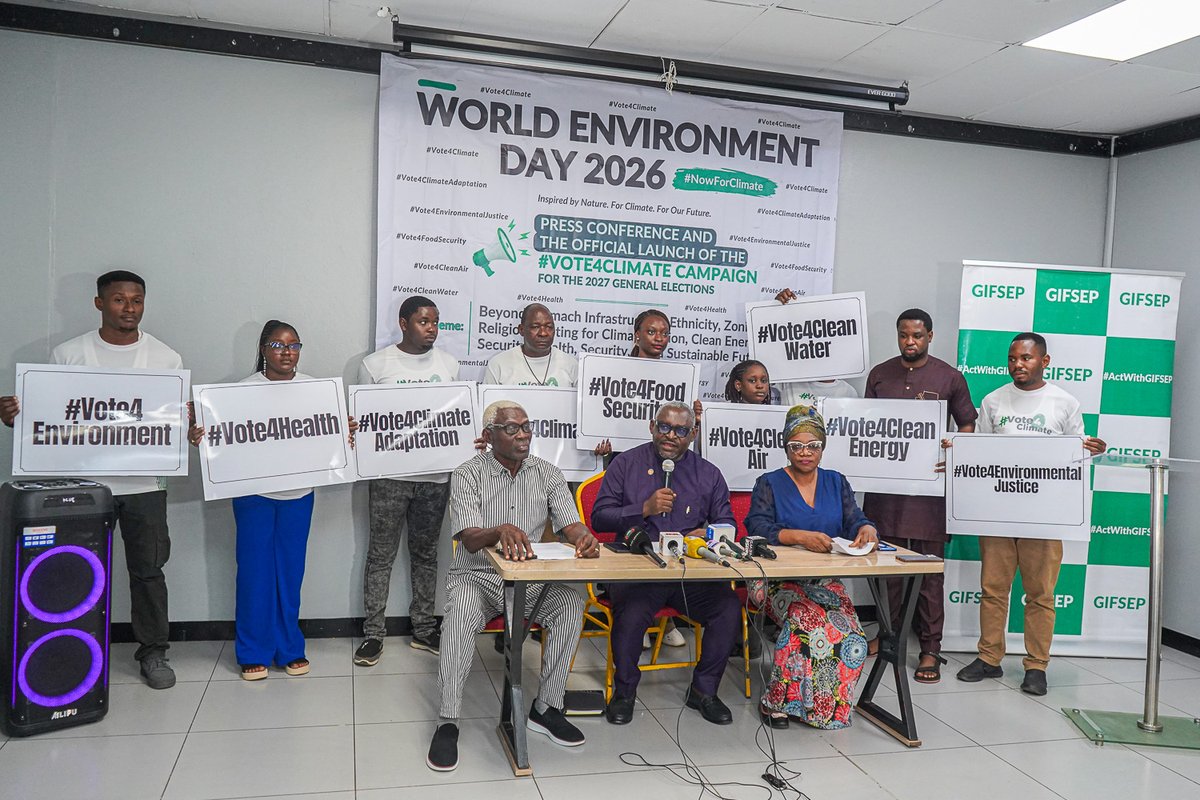 miketerungwa's tweet photo. GIFSEP launched the #Vote4ClimateNG campaign ahead of the 2027 general elections in Nigeria. The future is on the ballot
Beyond Stomach infrastructure- The real candidates are-Climate Adaptation,Clean Energy, Food Security, 
Water,Health, security.
#WED
South East Blessing CEO https://t.co/RJ6xWMvufc