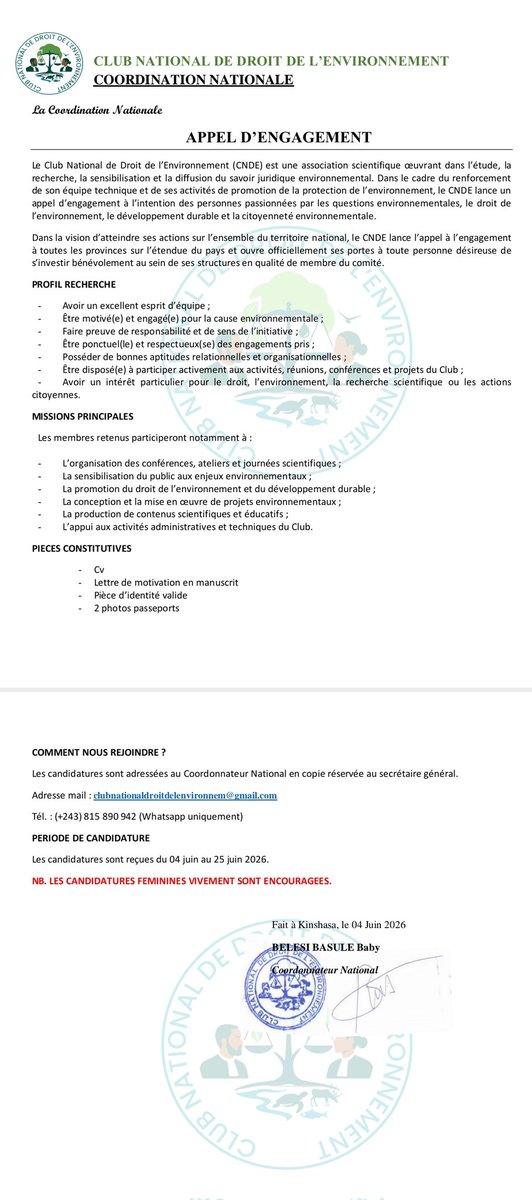 sieur01's tweet photo. Le Club National de Droit de l'Environnement. 
APPEL D'ENGAGEMENT. 
OFFRE INTERNE ET EXTERNE. https://t.co/zBcLXKHYqQ
