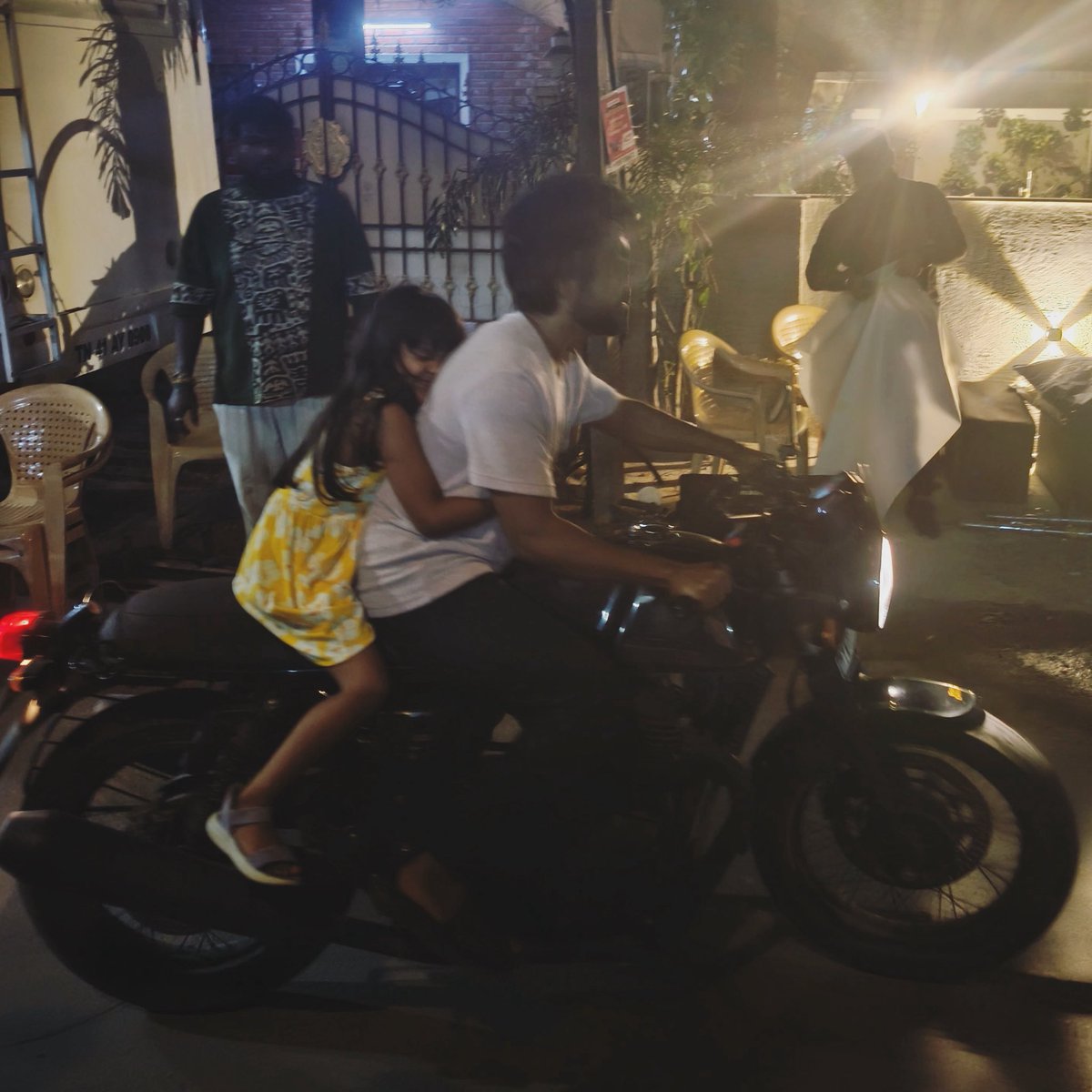 gvprakash's tweet photo. Let’s test the bike … some one is scared 🤪🤪 #anvi time 😍 https://t.co/I5YtxoKbmt