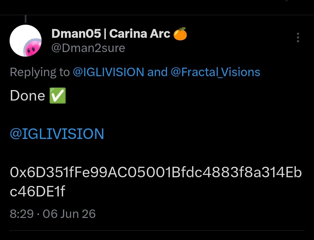 Dman2sure's tweet photo. @IGLIVISION Add me pls . I have already done that on the OG post 

0x6D351fFe99AC05001Bfdc4883f8a314Ebc46DE1f https://t.co/5wpfKBsahV