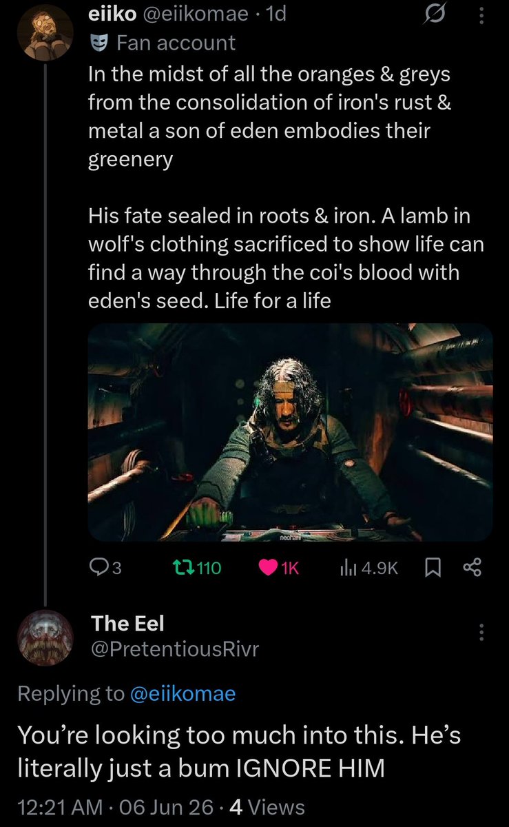 eiikomae's tweet photo. I love the iron lung fandom sm we got our own professional hater MS. EEL YOU WILL ALWAYS BE FAMOUS TO ME LMAOSJJSHAHAHAHAHHA CRAZYYYYYY 😭😭 https://t.co/pG6T7QWro9
