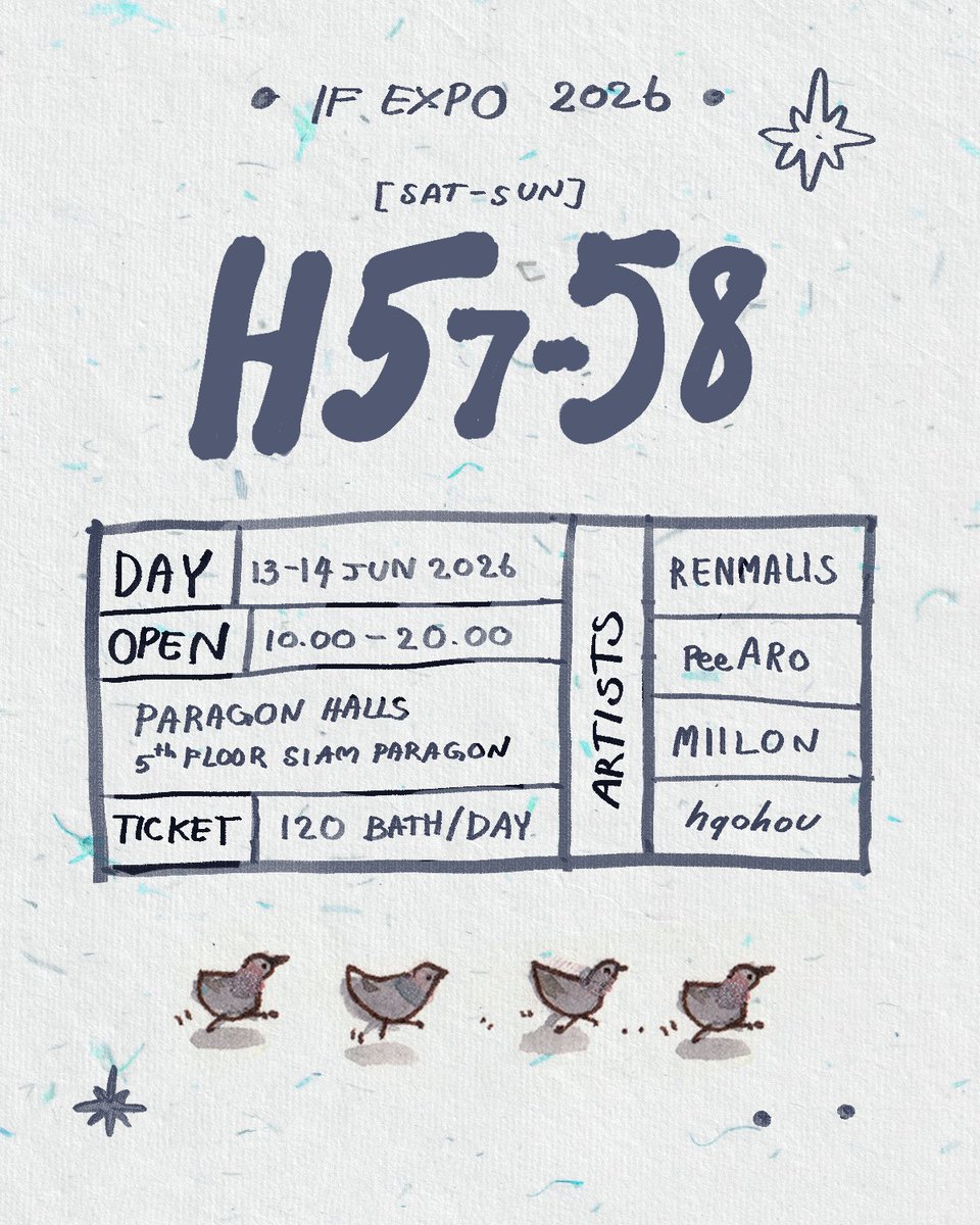 hqohou's tweet photo. #IFEXPO2026 🌲
With @renmalisart
           @peearo
           @MIILON97

 🏕 H57-58
🪴 PARAGON HALLS, 5th Floor,   Siam Paragon 
🌳 SUN+SAT 13-14 June 2026

Our New prints and Merches available! 
เจอกันคับ ✨️ [โฮ่โฮ้ะไปประจำบูธวันเสาร์นะ] https://t.co/4d8yzapr29