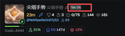 donpanic_'s tweet photo. 0xeb17ace9d9b070a4afb3d26f1968eea52e4d4444
这个尖塔手势怎么会显示一个Tax 1%呢，是GMGN显示的问题吗？但是又只有这个币是这样，其它代币又是正常的。 @gmgncom https://t.co/KuwyKiYwKH