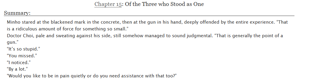 Veteorite101's tweet photo. I'M BACK!!! I wrote a whole 10k for you guys hehe. I wanted it to be longer, but well...

Of the Three who Stood as One, Chapter 15 of The One Who Forgave by Cosmewgyral: https://t.co/LXpkh7NCw6

#minchan #skz #skzfanfic https://t.co/UozIhBl8Pv