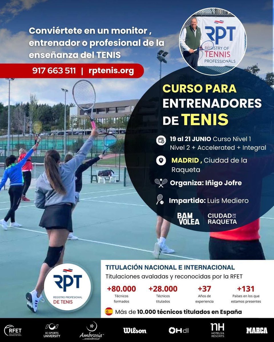 rptenis's tweet photo. CIERRE MADRID: Sub12, Sub14 &amp; Sub18‼️CIERRE INSCRIPCIONES Lunes 8 de Junio a las 21h para @ciudadraqueta del 31° Circuito Nacional @rptenis @MarcaTMF by @WilsonTenisEsp powered by Ambrosía🎾 @RFETenis🎾 
No te quedes fuera: https://t.co/8czDRqJFiH &amp; Cursos para Entrenadores RPT https://t.co/KcILcYoy5m