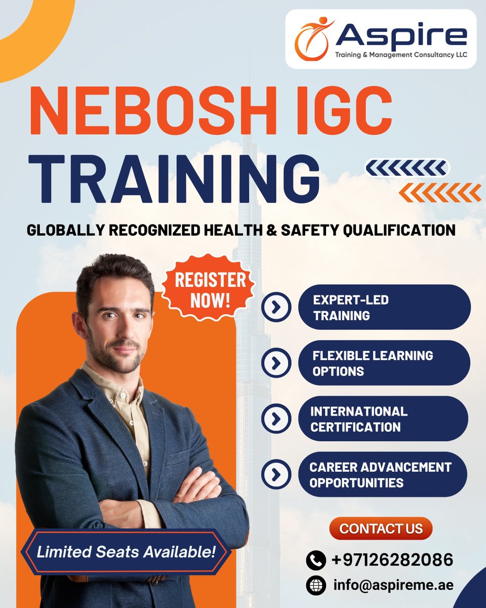 AspireTMC's tweet photo. 🚧🦺 Take the Next Step in Your Safety Career with NEBOSH IGC Training! 🌍📚

Safety isn't just a responsibility—it's a skill that can open doors to global career opportunities. The NEBOSH International General Certificate (IGC). https://t.co/RfMvh4ygXU