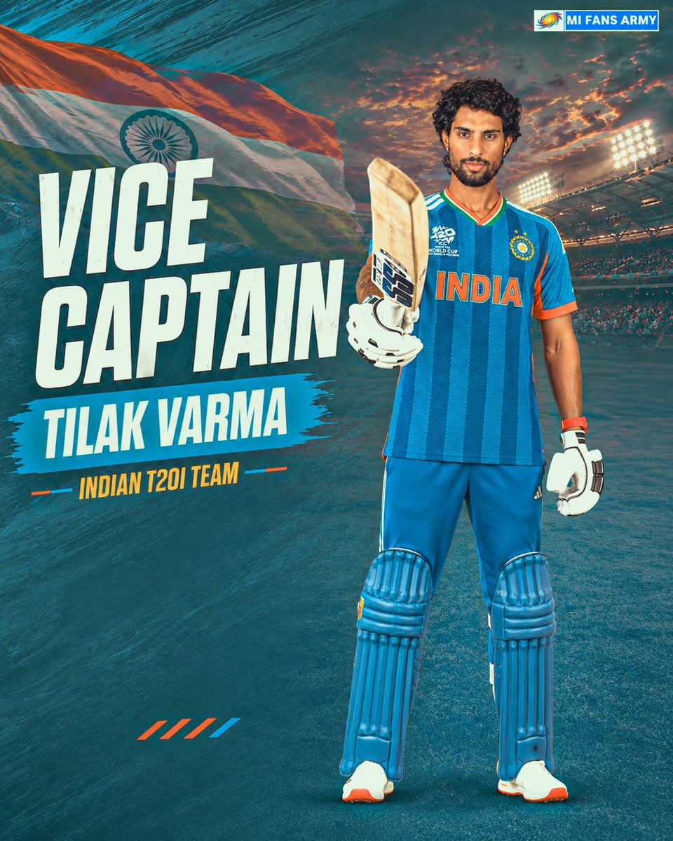 MIFansArmy's tweet photo. Congratulations, Tilak Varma! 🌟🇮🇳

Wishing you all the success in your new role as Team India's T20I Vice-Captain. Your hard work, dedication, and fearless approach have earned this moment. May this be the beginning of an incredible leadership journey.

Keep making India proud! https://t.co/m4OTsmQcHY