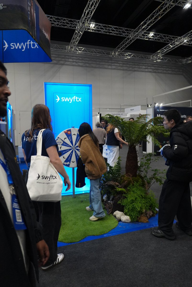SwyftxGlobal's tweet photo. Day 1 of @nzcryptocon is done! 💥

It was incredible start to the weekend to get to meet so many of our Kiwi customers and have such engaging conversations around crypto in New Zealand both on and off the stage. 

A drop in from the @BluesRugbyTeam also made the day just a little bluer too 💙

Bring on day 2! And if you didn’t get time to stop by the Swyftx booth today, come say hi tomorrow and spin the wheel to score some Swyftx merch or crypto prizes 🪎