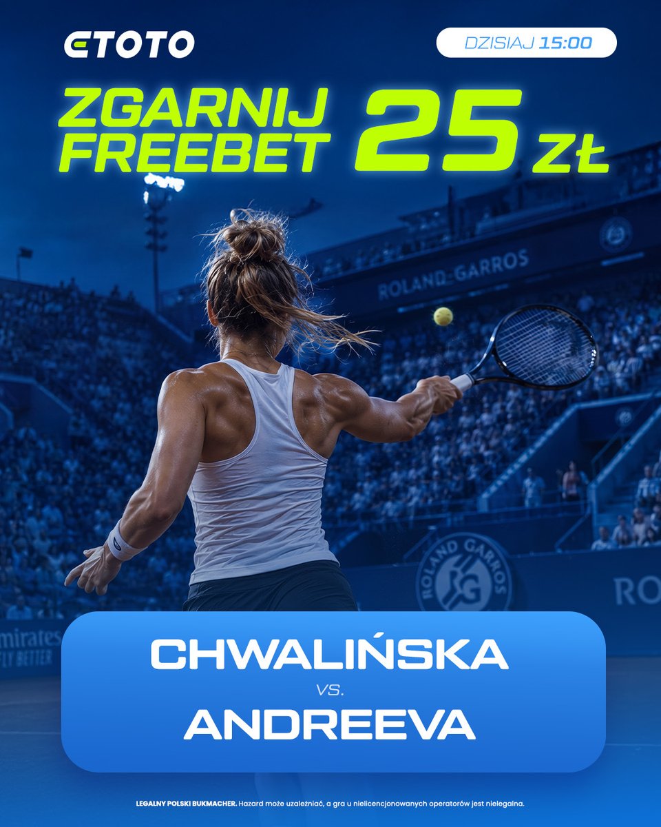 etotopl's tweet photo. 𝗞𝗢𝗡𝗞𝗨𝗥𝗦 🏆🎾

✍️ Wytypuj wynik meczu oraz łączną liczbę gemów w finale Roland Garros 👉 Maja Chwalińska 🆚 Mirra Andreeva
💰 Pierwsze 4 osoby, które trafią zgarną Freebet 25 zł
1⃣ Jedna osoba może oddać jeden typ. Czas do 15:00

Przykład typu 👉 Maja Chwalińska 2:0, 19 gemów

--
Pobierz aplikację ETOTO: https://t.co/qIADMnWwbI 📲
--
Regulamin: https://t.co/1OHQEZnIML
