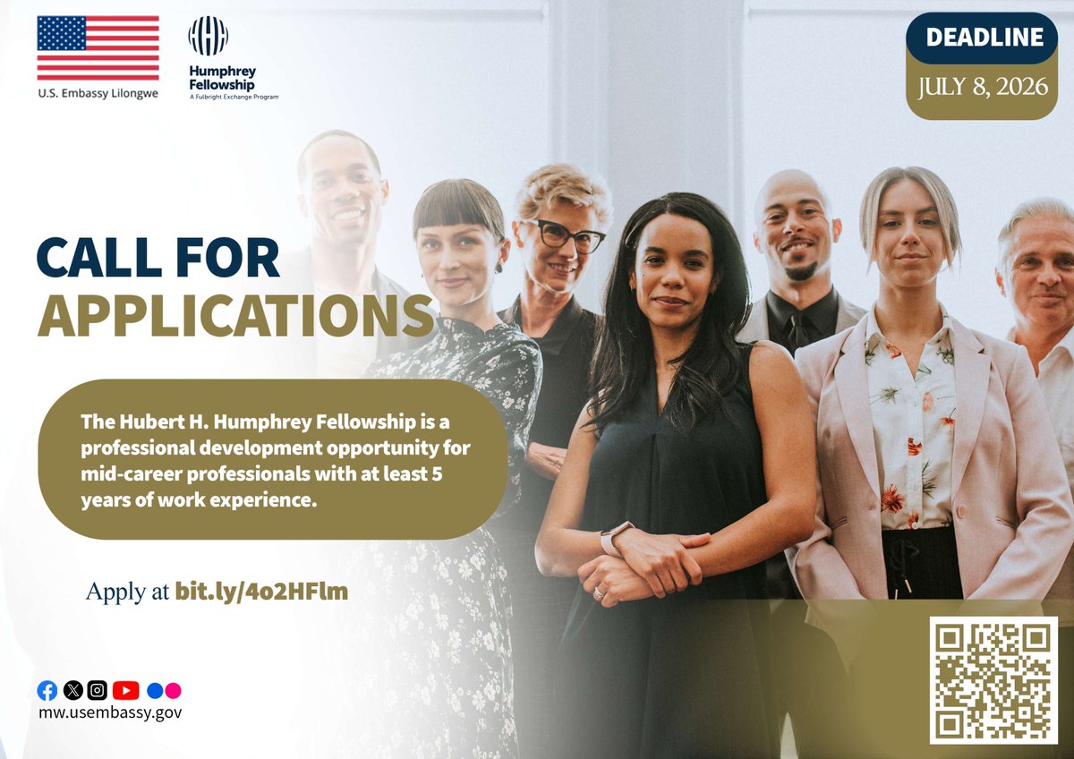 USEmbassyLLW's tweet photo. Apply for the @HumphreyProgram Fellowship- a 10-month, non-degree graduate level study, leadership training, and professional collaboration in the U.S. Submit application at: https://t.co/DwXN0AmOCv https://t.co/96xnBjvHCh