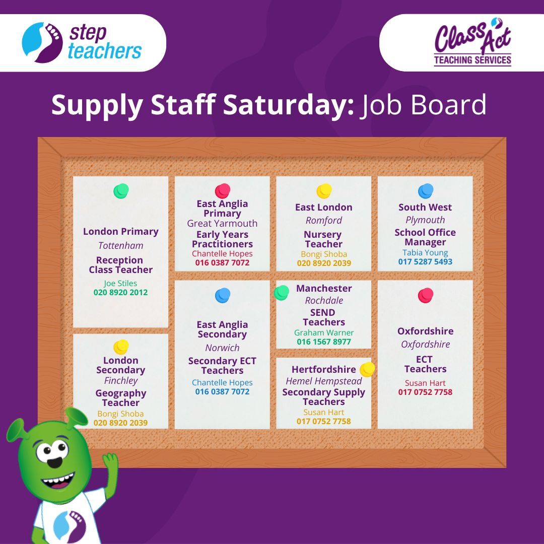 Step_Teachers's tweet photo. SUPPLY STAFF SATURDAY ALERT! 🔔

Seeking a fresh opportunity? Explore our latest job openings – schools are actively looking for teachers and supply teachers like you!

View our complete list of vacancies here 👉 https://t.co/XFNMqCHF2w 👈

#Vacancies #TeachingJobs #StepTeachers https://t.co/tk9w2Nv9Ha