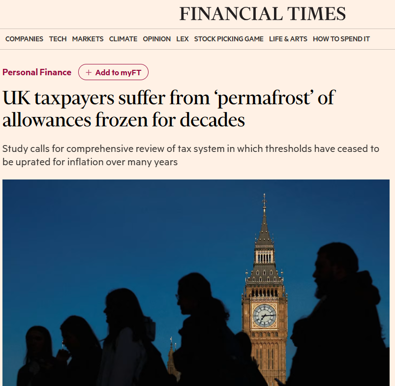 CutMyTaxUK's tweet photo. Tax allowances have been stuck in the permafrost, sometimes for decades, reports a study by the Association of Taxation Technicians

Absurdly the £3,000 annual gift exemption for inheritance tax purposes — hasn't changed since 1981. In today’s money it would be worth almost four times as much or £11,800

The inheritance tax threshold has been stuck at £325,000 for 17 years ago and is now frozen until 2031. If it had risen with inflation, it would be around £525,000, 60% more.

The rent-a-room scheme allowance has been frozen at £7,500 since 2016. It should be £10,500 today.

If the higher rate income tax threshold was not frozen at £50,270, it would reach £70,000 by 2030.

All these allowances and thresholds should be legislated with a built-in inflation adjuster such that they increase automatically in line with inflation each year.

US tax thresholds are raised automatically each year in line with inflation. That's a key reason why US thresholds are so much higher than British ones. You have to earn $640,600 in the US in order to pay the top income tax rate of 37%. In Britain, the figure is almost 10 times less. Here earn just $66,000 US dollars (£50,270) and you start paying a 40% tax rate.