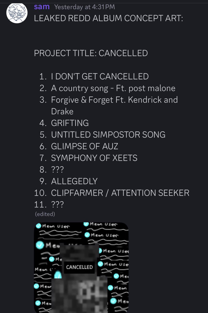 dipherflac's tweet photo. 🚨 ALBUM TRACKLIST

👤 IGNREDD

💿 CANCELLED

album tracklist leaked by close sources…

will this be the greatest mcyt album of all time??? https://t.co/s30m3cPIhH