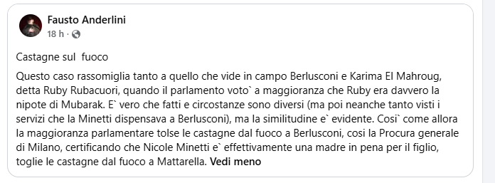 Moonlightshad1's tweet photo. "Così come allora la maggioranza parlamentare tolse le castagne dal fuoco a Berlusconi, cosi la Procura generale di Milano, certificando che Nicole Minetti e` effettivamente una madre in pena per il figlio, toglie le castagne dal fuoco a Mattarella". https://t.co/iGwms1kmCx