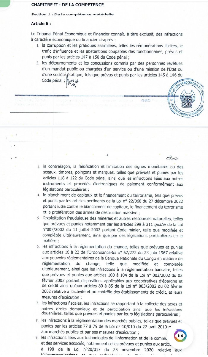 Ibandagrace's tweet photo. #Justice /#TPEF : Une Justice d’Élite sous Verrous de Compétence
La création du Tribunal Pénal Économique et Financier (TPEF) par l'ordonnance-loi n° 26/007 du 14 mars 2026 marque un tournant dans la lutte contre la grande criminalité financière en République Démocratique du Congo. Cependant, loin d’être une juridiction ouverte à tout venant, le TPEF a été conçu avec des « points verrous » de compétence extrêmement précis qui en font une juridiction de l’exceptionnel et du complexe.
 Le Premier Verrou : Le Filtre de l’Enquête Administrative
Le TPEF n’est pas une juridiction que l’on saisit sur simple rumeur ou dénonciation citoyenne directe, l'article 6 pose une condition de procédure préalable et obligatoire: les faits doivent avoir fait l'objet d'une enquête administrative diligentée par une administration spécialisée. Ce premier verrou garantit que seuls les dossiers ayant une substance technique et financière avérée, validée par des experts de l'administration, parviennent jusqu’au Procureur Général près le TPEF.
 Le Deuxième Verrou : La Barre des 100 000 USD, c’est sans doute le verrou le plus commenté: le seuil financier, le TPEF n'est compétent pour les crimes de corruption, détournement ou fraude fiscale (...) que si le préjudice subi ou à subir par l’État est égal ou supérieur à 100 000 Dollars américains. Ce choix législatif est clair le TPEF est réservé au « grand banditisme financier ». En deçà de ce montant, et en l'absence d'autres critères, les dossiers restent du ressort des juridictions de droit commun, évitant ainsi l'engorgement du tribunal spécialisé par la petite délinquance économique
 Le Troisième Verrou : L’Élément d’Extranéité, l'ordonnance-loi à son article 6 alinéa dernier introduit un verrou alternatif intelligent : l’élément d’extranéité, dès qu'une infraction qu'il s'agisse de blanchiment de capitaux ou de fraude minière comporte un lien avec l'étranger, le verrou financier de 100 000 USD saute, cette disposition permet au TPEF de traquer les flux financiers illicites complexes qui traversent les frontières, même si le préjudice immédiat chiffré semble inférieur au seuil légal.
 Une Saisine Exclusive et Restrictive , ces verrous ne sont pas des obstacles, mais des garanties d’efficacité. Le TPEF jouit d’une compétence exclusive sur les matières listées à l'article 6, mais il ne peut s'en saisir que si ces verrous de compétence sont levés. L'État, bien qu'il se constitue d'office partie civile (art. 65 du même O.L.) pour réparer son préjudice, doit se plier à ces règles de compétence matérielle. 
En conclusion, le TPEF n'est pas une juridiction d'exception venant briser l'ordre judiciaire, mais un pôle de spécialisation dont la saisine restrictive assure que les moyens de l'État sont concentrés là où les enjeux sont les plus vitaux pour la nation. 
C’est une justice de précision, opérant derrière des verrous légaux rigoureux pour garantir un assainissement durable des finances publiques.
@NgefaGuillaume