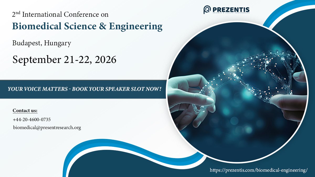 reynolds_s85023's tweet photo. 📢Abstract Submissions Now Open! Showcase your research at Biomed 2026 and present your work to global experts in #biomedical #science &amp; #engineering. Submit now and be part of the future of healthcare! https://t.co/oiznXHtIKY
#Biomed2026 #CallForAbstracts #Budapest #Biomedicine https://t.co/u8RBfzAlmt
