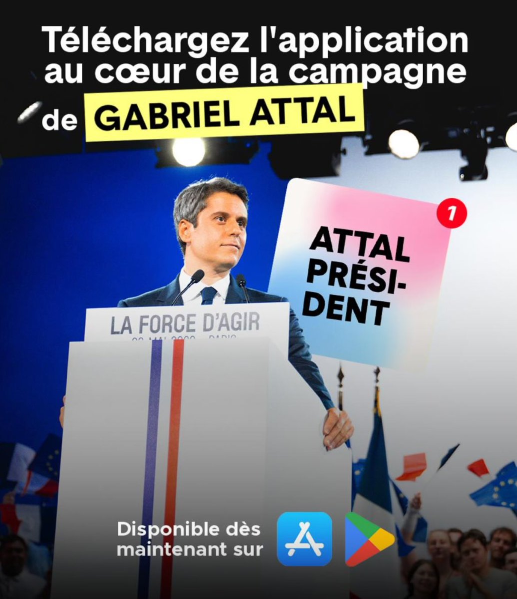 Solange__C's tweet photo. 🔴L’application Attal Président est en ligne. C’est un outil inédit pour construire le projet présidentiel avec les Français, faire remonter les idées du terrain et renforcer notre mobilisation partout en France
#AttalPresident https://t.co/3IqKpV3nMv