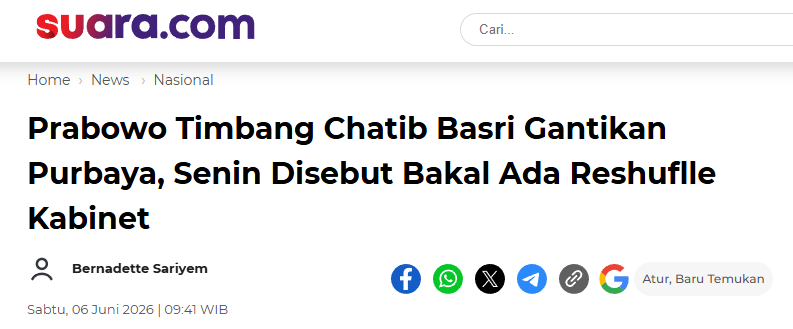 MYasfika's tweet photo. Isu reshuffle kabinet makin panas jelang Senin (8/6). Nama Chatib Basri disebut-sebut bakal masuk jadi Menteri Keuangan, menggantikan Purbaya Yudhi Sadewa. Kalau ini bener kejadian, dampaknya bisa langsung terasa ke market—dari rupiah sampai IHSG. Pertanyaannya, apakah bakal dibantah lagi?