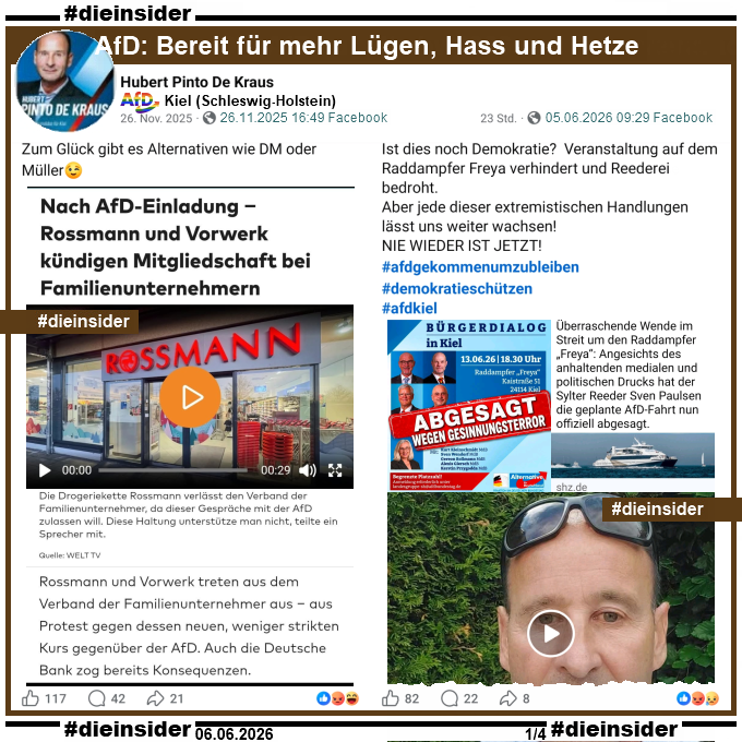 Die_Insider's tweet photo. Wenn Boykott-Aufrufe der #AfD "demokratisch" sind und gegen die #AfD natürlich "undemokratisch"! #AfDVerbot

#LautGegenNazis #NiemalsAfD 
#Rossmann #Sylt #ReedereiAdler
#Antifaschismus #GemeinsamGegenHass #DieInsider
 
Weitere Infos findet ihr u.a. bei uns auf Facebook/dieinsider https://t.co/xdpHx7zyiV