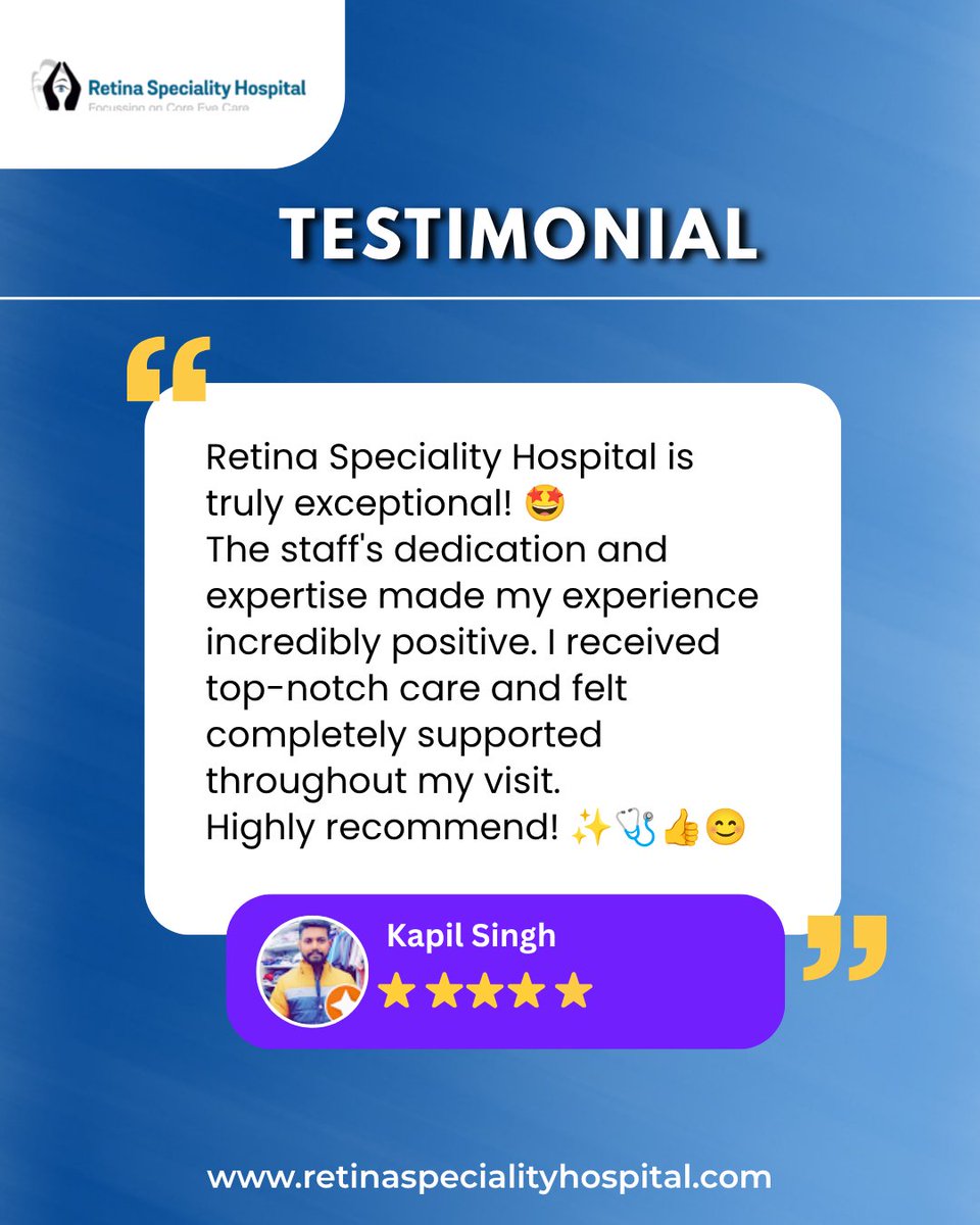 HospitalRetina's tweet photo. ⭐ Patient trust is our greatest achievement. 👁️💙

Thank you for your kind words and confidence in our care.

📞 +91 9425056374
🌐 https://t.co/GHEcRx4CW2
📩 retinaspecialityhospital@gmail.com

#PatientTestimonial #RetinaCare #EyeCare #VisionCare #EyeHealth https://t.co/6O21PKiiEX