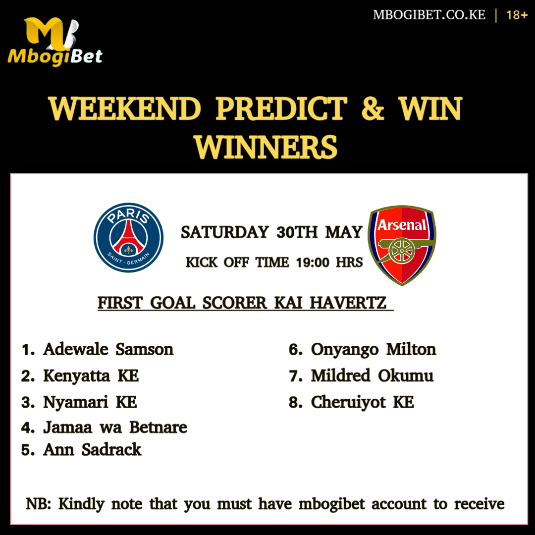 MbogiBet's tweet photo. Congratulations to all our last weekend predict and win winners!

Pita na number yako ya https://t.co/bpDTV0lTmE pale dm admin acheze kama yeye!

Gambling is Addictive | Play Responsibly | 21+ ONLY | Regulated by BCLB

#MbogiBet https://t.co/Om363fnOjq