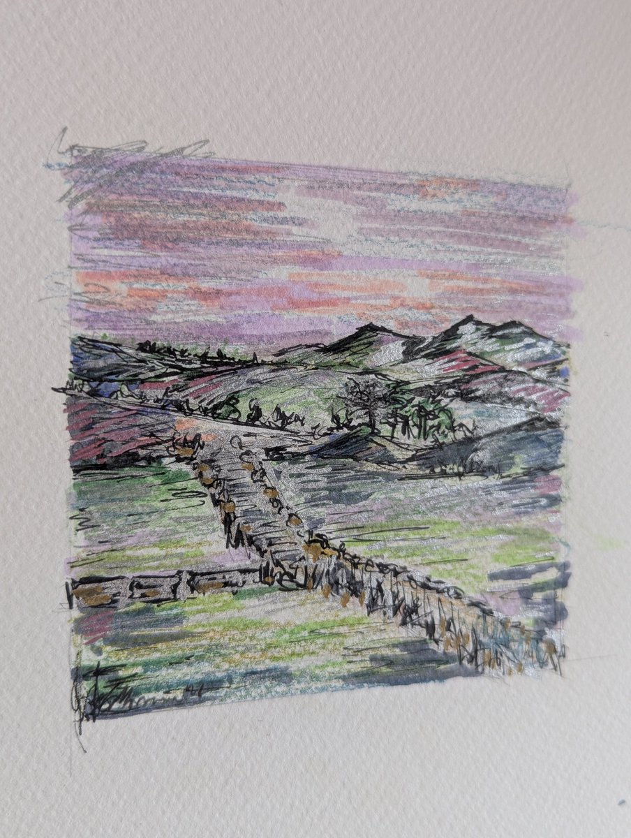 morvennauk's tweet photo. Good morning #ukgiftam ! It's been a wee while but I have a new wee painting to share. The three hills of Trimontium, not far from our home in the Borders. Pencil, silver &amp; black ink. Will be listing on my website soon! https://t.co/0EE1fxv9zC #shopindie #morvenna #scottishart https://t.co/X4eK4SNNmj