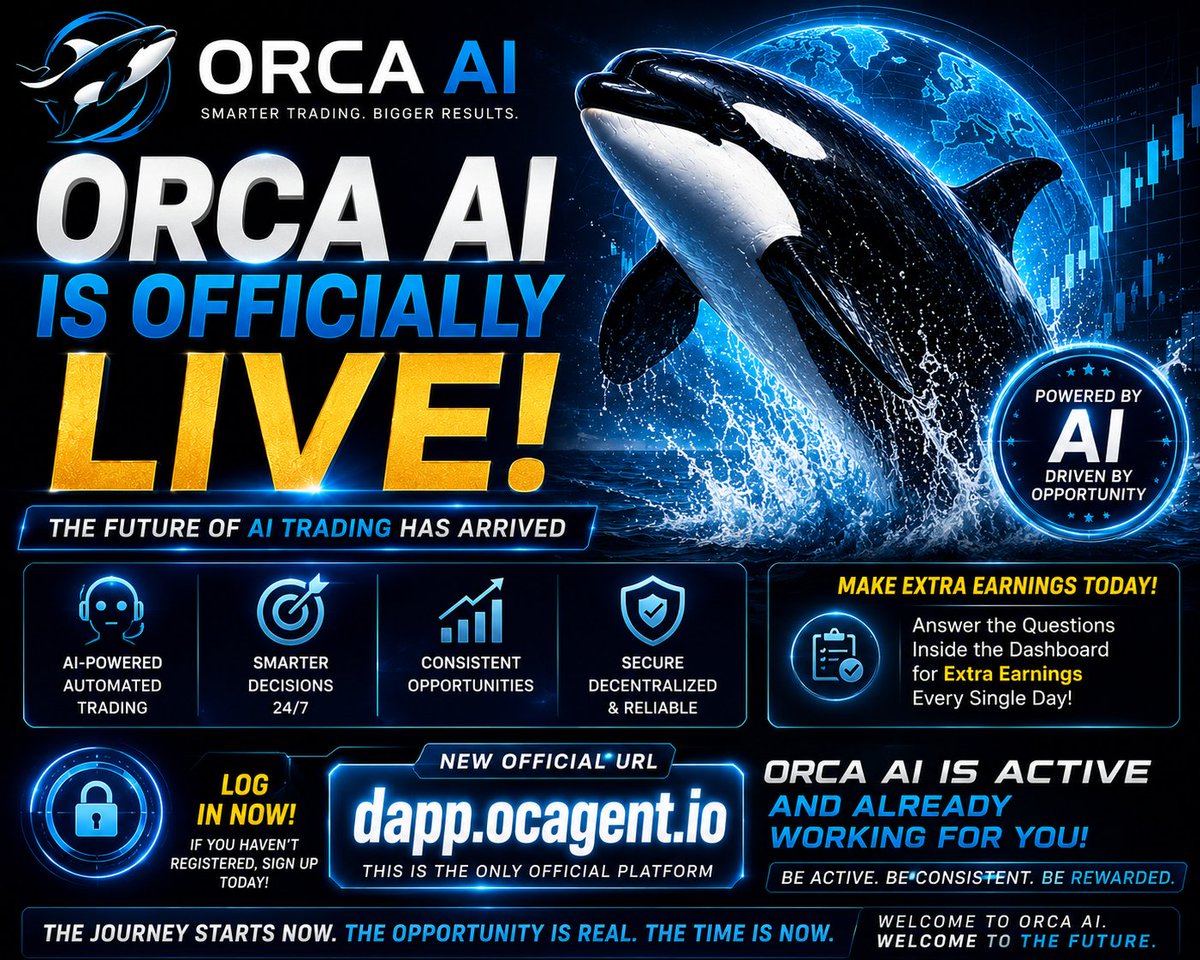 BitBeyondIncome's tweet photo. 🚨 ORCA AI IS LIVE 🚨

No more waiting.

The platform is ACTIVE and running.

👉 Invitation URL: https://t.co/yzxERQHyjo
🔑 Invitation Code: 95207528

Start now:
✔️ Set up your account
✔️ Get ready to fund
✔️ Answer daily questions for extra earnings

Early phase = biggest advantage.

#OrcaAI #AITrading #Crypto #PassiveIncome #Web3 #Automation #SmartMoney #DigitalWealth #LaunchDay #ActNow #BeEarly