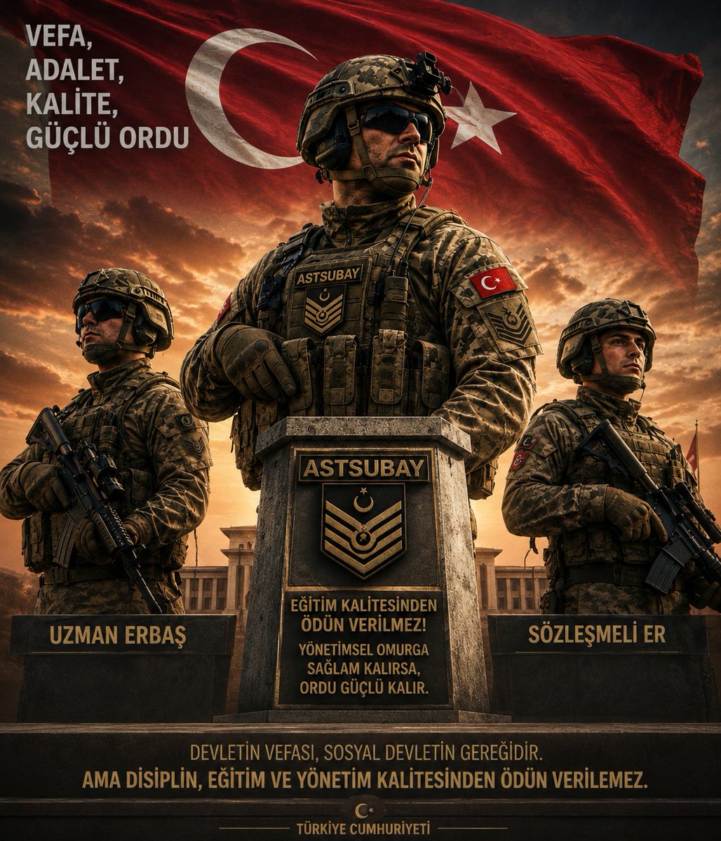 goldensun_111's tweet photo. Sözleşmeli er ve Uzm.Erbaşların özlük haklarının iyileştirilmesi, görev sonrasında kamuda istihdam edilmeleri devletin bir vefa borcudur. Ancak bu sosyal politika, ordunun yönetimsel omurgası olan Astsubay kadrolarının eğitim kalitesinden ödün verilerek yapılmamalıdır. (Dikkat) https://t.co/G6DmG7Lbj9