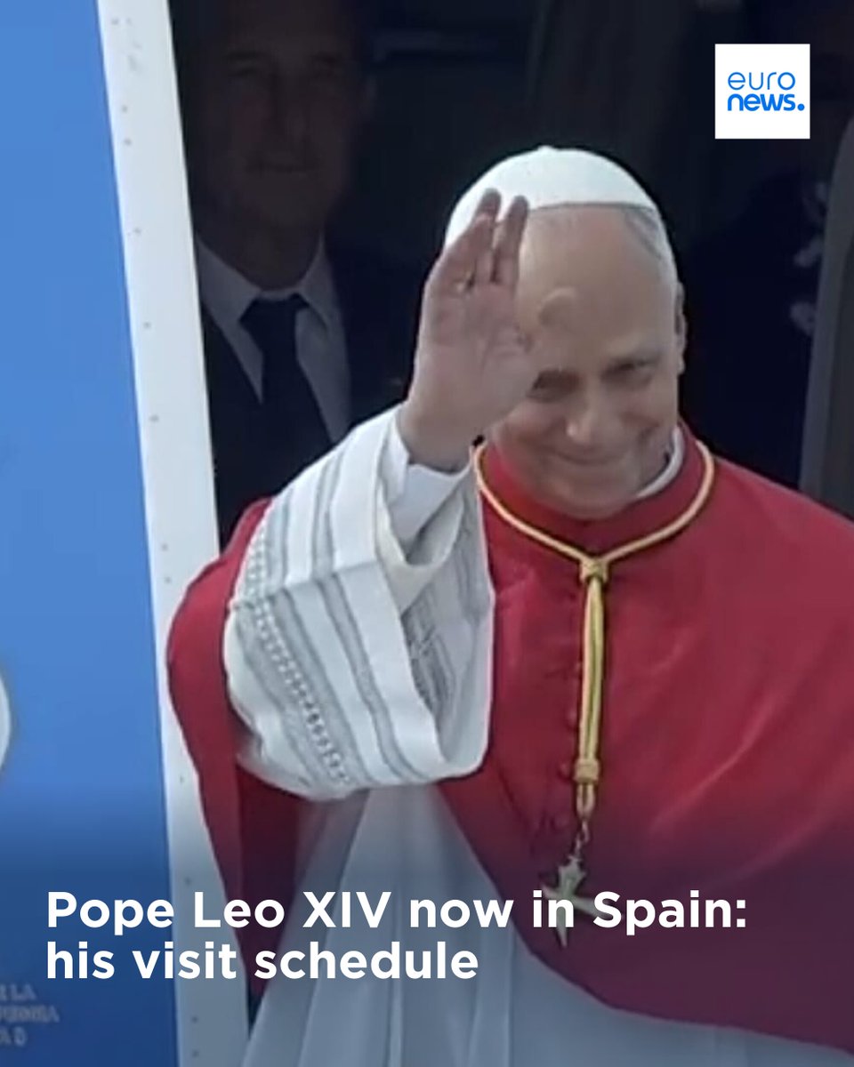 euronews's tweet photo. Pope Leo XIV now in Spain: his visit schedule
➡️ https://t.co/3GHD5KWLvn https://t.co/arWIlwhAQe
