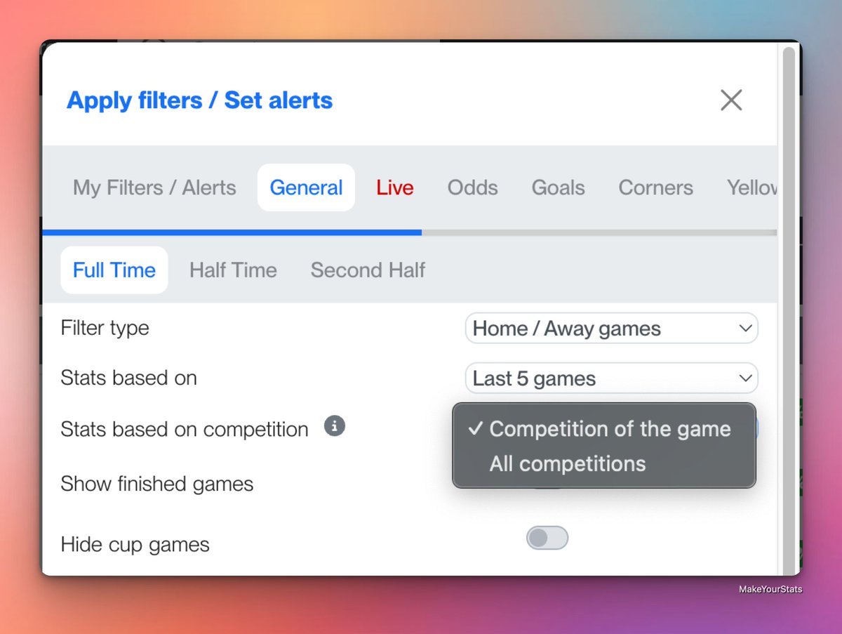 MakeYourStats's tweet photo. New on MakeYourStats: you can now filter by competition stats 🔍

Choose whether team stats are based on the game's competition or all competitions — useful when teams play across domestic + cups + Europe.

⚠️ Breaking change: cup games now use competition stats by default instead of all competitions. Update your filters if needed.

https://t.co/yyx6WPCdvF