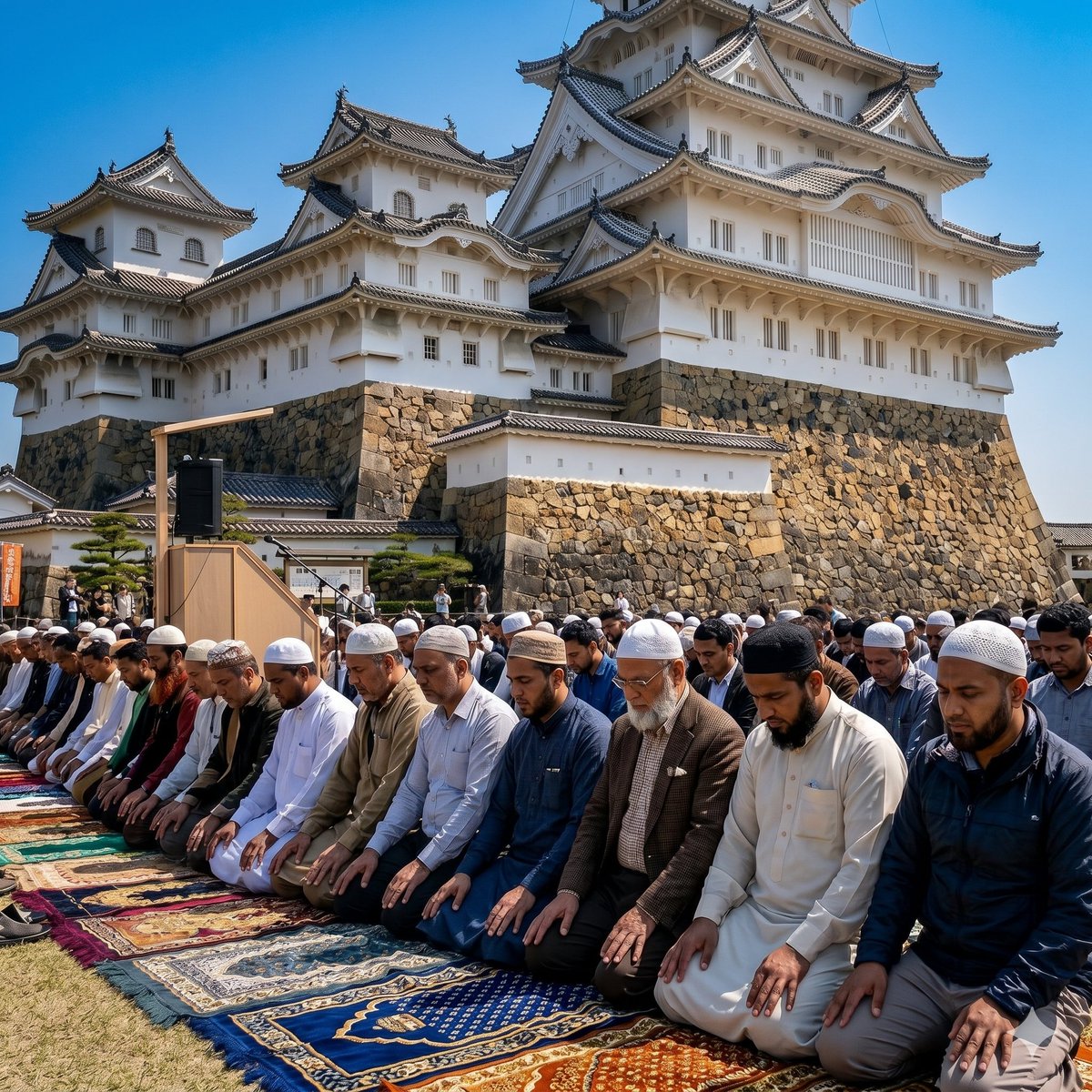 Kshi_nippon's tweet photo. 🇯🇵 Japan

A large Islamic prayer gathering was recently held near Himeji Castle.

For context, Himeji Castle is one of Japan's most important cultural landmarks and a UNESCO World Heritage Site.

Some Japanese people say religious gatherings should not take place at sites of such historical significance.

Others argue that freedom of religion should be respected.

What do you think?