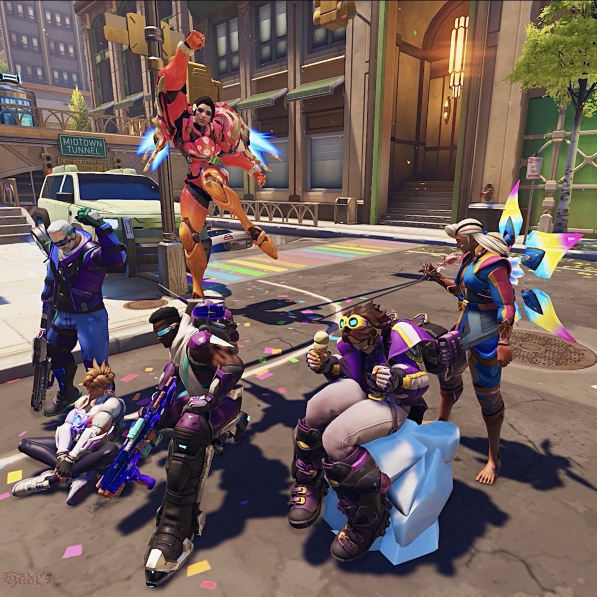 devilsmedic's tweet photo. Decided to use their flags and add venture, these aren’t perfect BUT I did them >.< 

❥ TAGS: #overwatch #venture #lifeweaver #soldier #tracer #Pharah  #baptise #pride https://t.co/2IGFDOiWNu
