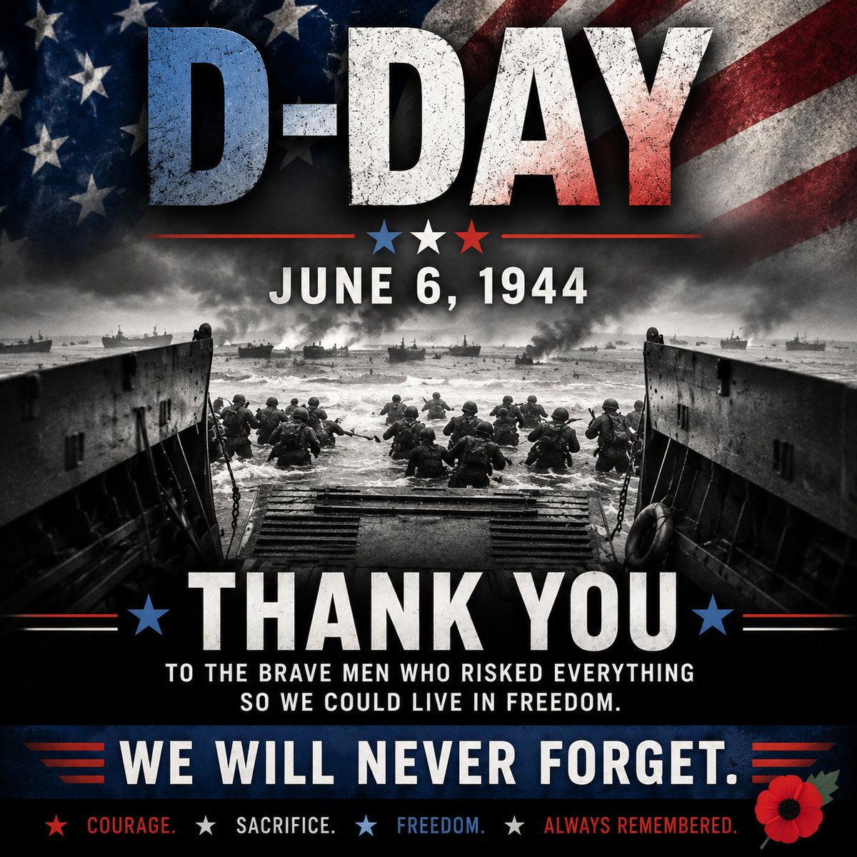 15Bamakimbo's tweet photo. Remember the brave heroes of D-Day, June 6, 1944. Their courage, sacrifice, and unwavering determination helped secure the freedoms we cherish today.
