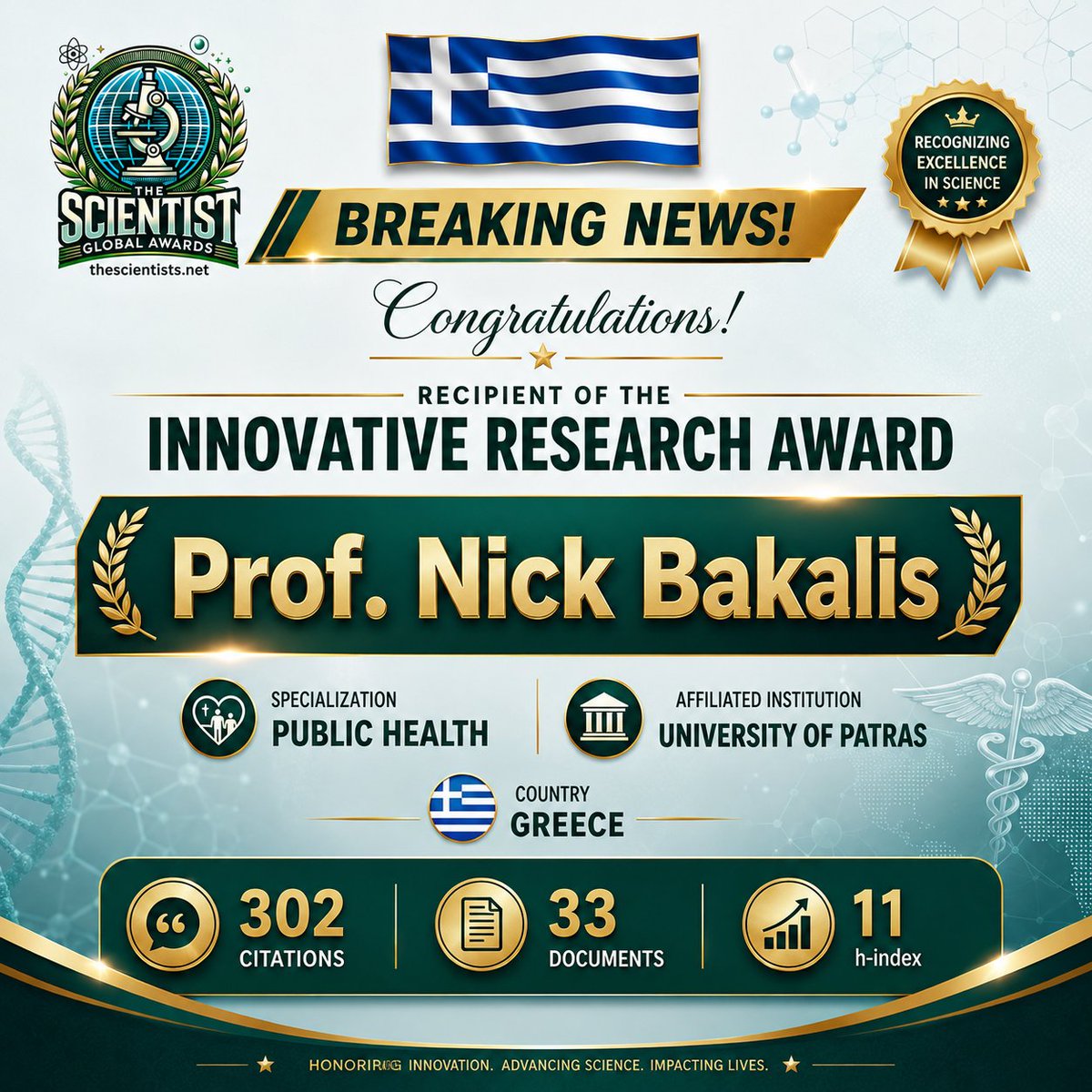ScientistS59906's tweet photo. ⭐ Celebrating Scientific Achievement: Prof. Nick Bakalis Receives Innovative Research Award

The Scientist Global Awards

Visit Our Website: https://t.co/MknZEQGLUY
Nominate Now: https://t.co/mtewxsK6kx
Contact us: contact@thescientists.net https://t.co/dIeb4qWS8E