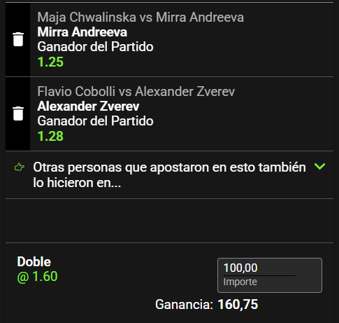 AceValue_'s tweet photo. 🎟️ Combinada del FINDE· Sáb/Dom 6/7 Jun
(Para cerrar Roland Garros por lo alto)
➕ Gana Andreeva @1.25
➕ Gana Zverev @1.28
💰 Cuota total 1.60 · Confianza 66% · 888Sport
Más pick en👉 https://t.co/2vGnKPA768
#AceValue #bet #tennisbet #apuestas +18 https://t.co/SWLrfs9FHB