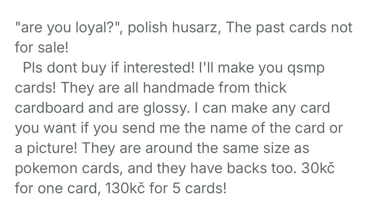 biluueee's tweet photo. hey so let’s not do that! Selling something that isn’t yours and without creators consent is called STEALING. As far as I know Jeremy never said that you can sell them, even if so, cards doesn’t belong to him, but to the artists. please respect that #qsmp #qsmp2 https://t.co/qnBtYTT22s
