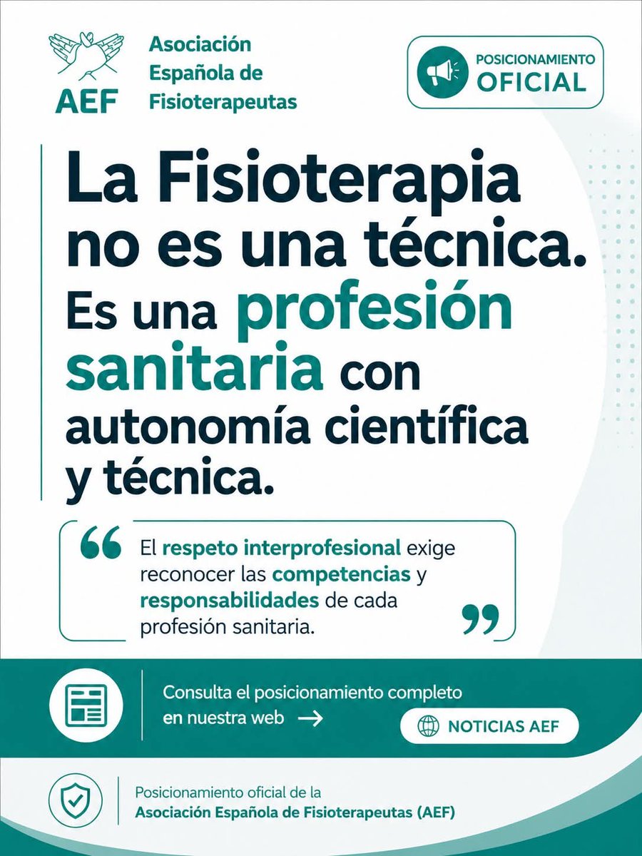 aef_ped's tweet photo. La AEF-Ped apoya el posicionamiento de la Asociación Española de Fisioterapeutas (AEF)  ante las declaraciones de SERMEF. https://t.co/nqZjPU8cmZ