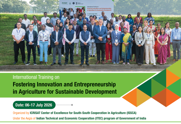 ICRISAT's tweet photo. #CallforApplications

ICRISAT invites applications for a 2-week international training program on “Fostering Innovation and Entrepreneurship in Agriculture for Sustainable Development.” This fully funded #ISSCA-ITEC training program, supported by the Ministry of External Affairs, India (@MEAIndia), is designed for policymakers, researchers, agribusiness professionals, and development practitioners.

The program aims to strengthen participants’ capacities in agricultural innovation, agribusiness development, sustainable value chains, digital agriculture, entrepreneurship, and leadership for resilient agrifood systems.

📅 Course Dates: 06–17 July 2026
🗓️ Application Deadline: 22 June 2026
📍 Venue: ICRISAT Headquarters, Hyderabad, India

Eligible professionals are encouraged to apply and share this opportunity within their networks.

Apply now: https://t.co/ZC8jhtxoES