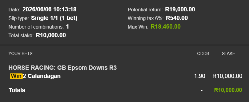 king_K_page's tweet photo. Go Calandagan Go 10k Rand bet 450 quid https://t.co/jo7Vz95dV4