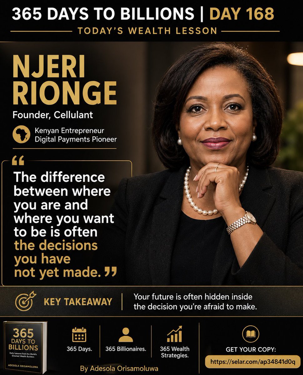 adeoris's tweet photo. 365 Days To Billions | Day 168

“The difference between where you are and where you want to be is often the decisions you have not yet made.”

— Njeri Rionge

Most people don’t have an opportunity problem.

They have a decision problem

https://t.co/dcFueyqR6n

#365DaysToBillions https://t.co/xEFYLaY7aD