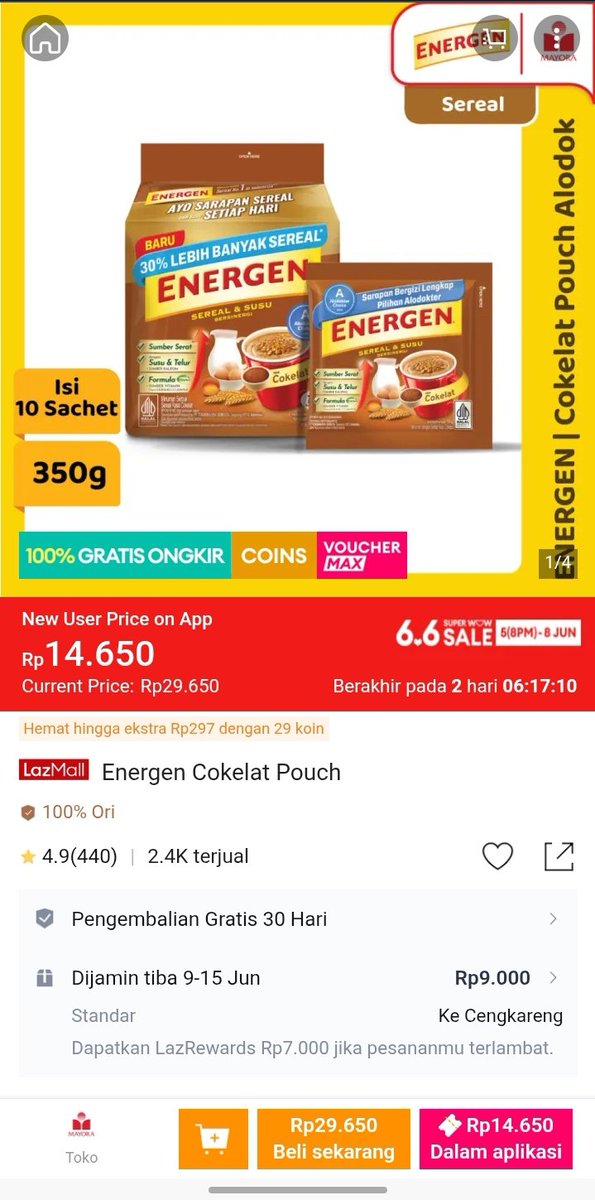 PutraAde21's tweet photo. Gue dapet energen setengah harga karna gue Beli Kebutuhan Murah di Lazada 6.6 Super WOW Sale lagi banyak diskon nya
https://t.co/mdB2yxP2A6 https://t.co/yDbart8Zk6