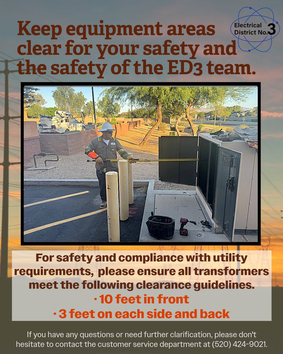 electricaldist3's tweet photo. ▪️ Maintain required clearance around transformers and ensure easy access for our team. Together, we can prevent accidents and ensure reliable service.

#ED3CommunitySafety #Utilityeasement https://t.co/OdCBUjH0mA