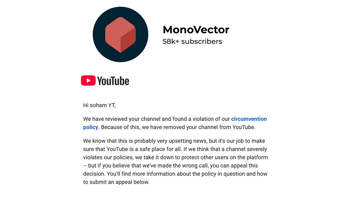 soham0yt's tweet photo. @TeamYouTube My channel was just banned by mistake for "circumvention" policy. I have zero prior terminations, zero strikes, and have always followed the rules. This is completely an automated error.

🔹 URL: https://t.co/Y15C0VKLU2 https://t.co/9s63iVU3ng
