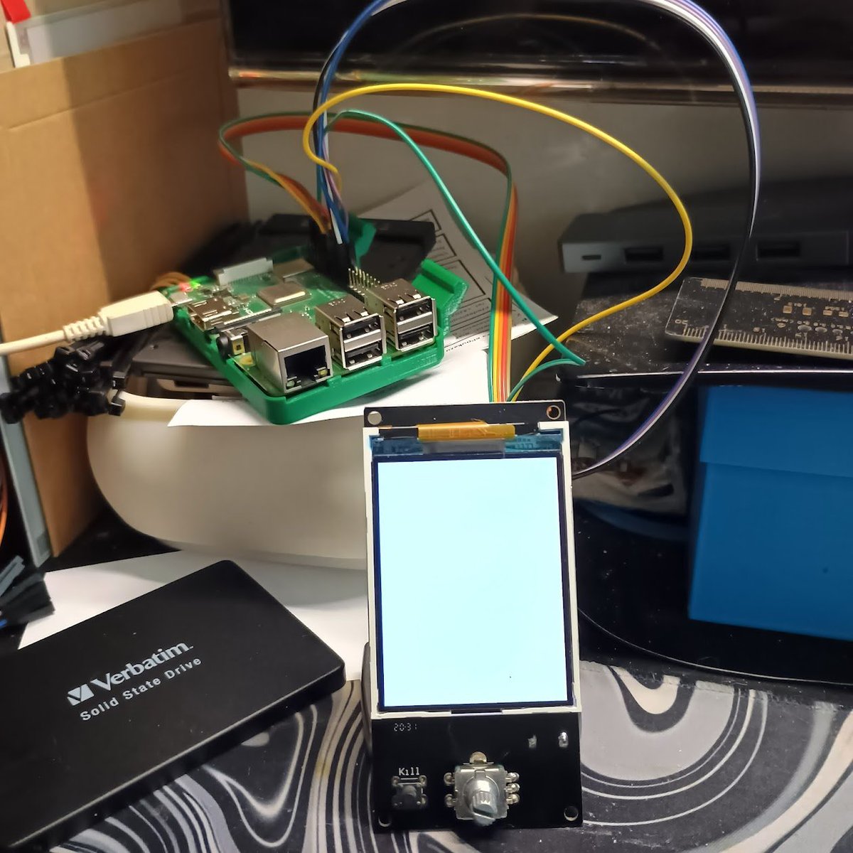 Medvjed's tweet photo. Found old display from #PRUSAMINI and a #rapsberrypi3 and.... may be a small game, or a #StarTrek #Tricoder? :-D https://t.co/51qJRKkjwy