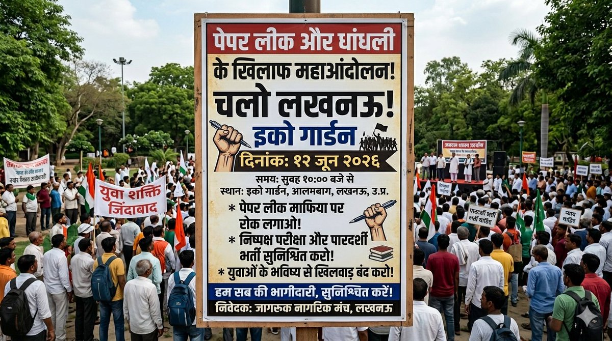 A2Intrested's tweet photo. नागरिक।📍 स्थान: इको गार्डन, आलमबाग, लखनऊ (उत्तर प्रदेश)
📅 दिनांक: 12 जून 2026
⏰ समय: सुबह 10:00 बजे से
[मुख्य माँगें - बुलेट पॉइंट्स में]
रोजगार और समयबद्ध नियुक्तियाँ सुनिश्चित की जाएँ।
जनता की बुनियादी समस्याओं का तुरंत समाधान हो।
नीतियों में पारदर्शिता और जवाबदेही तय हो। https://t.co/Z1aIgt5d61