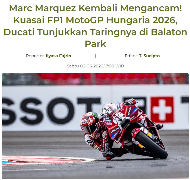 MotorExpertz's tweet photo. Marc Marquez Kembali Mengancam! Kuasai FP1 MotoGP Hungaria 2026, Ducati Tunjukkan Taringnya di Balaton Park https://t.co/rAZPrCPqcT https://t.co/bug45WT6W6