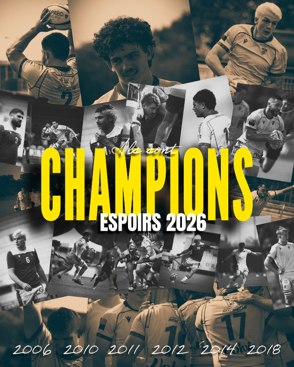 asmrugbysupport's tweet photo. 𝙄𝙇𝙎 𝙎𝙊𝙉𝙏 𝘾𝙃𝘼𝙈𝙋𝙄𝙊𝙉𝙎 𝘿𝙀 𝙁𝙍𝘼𝙉𝘾𝙀 🇫🇷🟡🔵

Après 2010,2011,2012,2014 et 2018, les espoirs de l'ASM sont champions 🔥

MERCI 💛💙

#asm #rugby #yellowarmy https://t.co/J3G4wa11fW