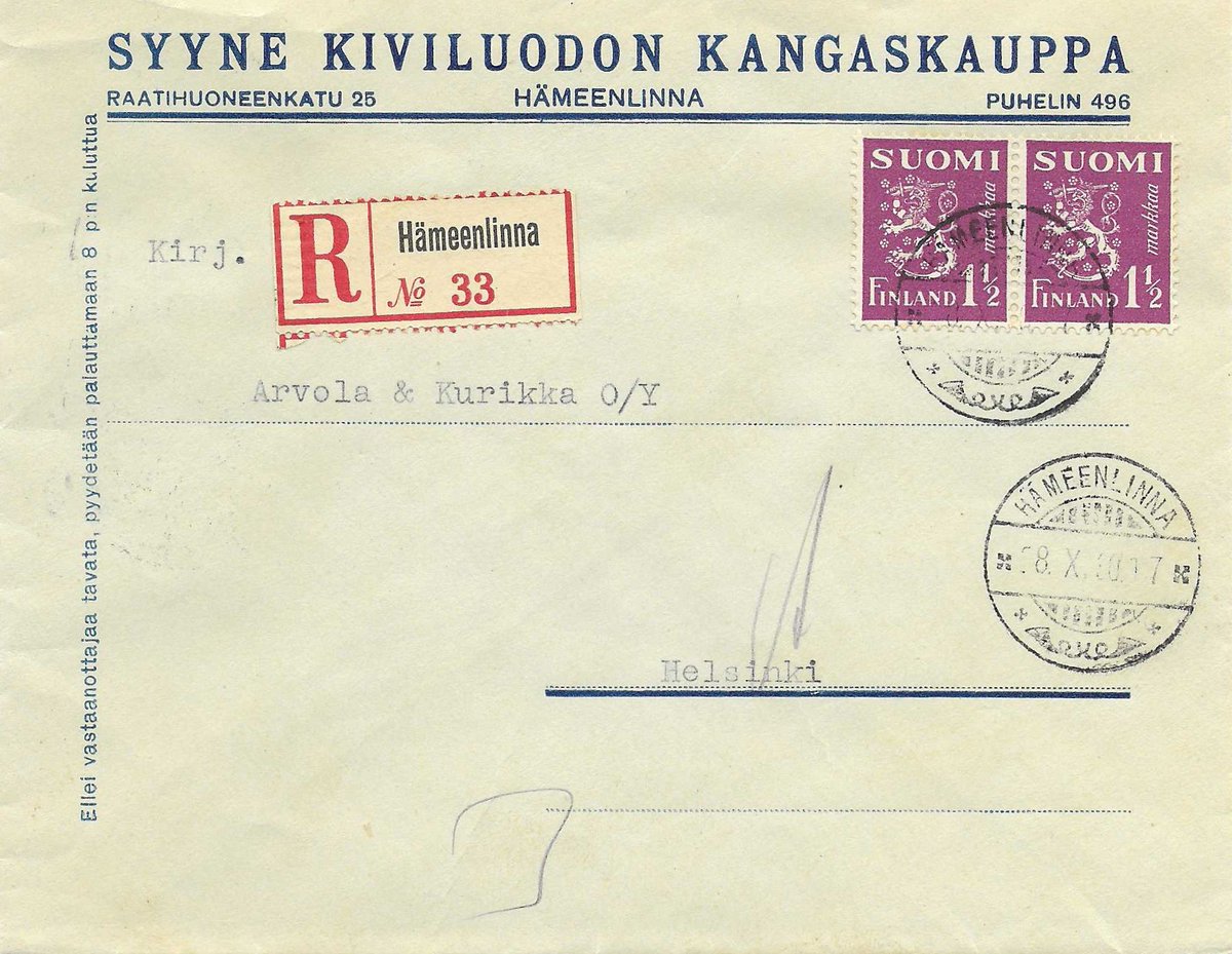 merkkeilija's tweet photo. Postimerkkeilijä Bloggaa -blogin mukaan Suomessa oli kirjatulle postille neljä eri postimaksua vajaan 20 vuoden ajanjaksolla 1926-1945. #suomi #postimaksut #kirjattuposti #postihistoria #finland #postagefees #registeredmail #postalhistory https://t.co/fIgrWodN8y