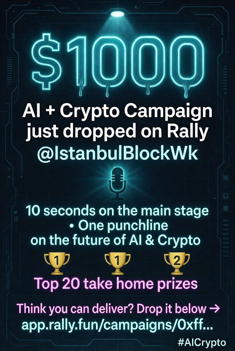 Cryptoxperts96's tweet photo. New $1000 campaign live on Rally!

@IstanbulBlockWk just started. Grab your prize at @RallyOnChain

AI gives machines intelligence. Crypto gives people ownership.

They’re building a future that’s smarter, open, and powered by everyone.

#AI #Crypto

👉https://t.co/VvUMxEOqcn… https://t.co/LuwkIr4ibo